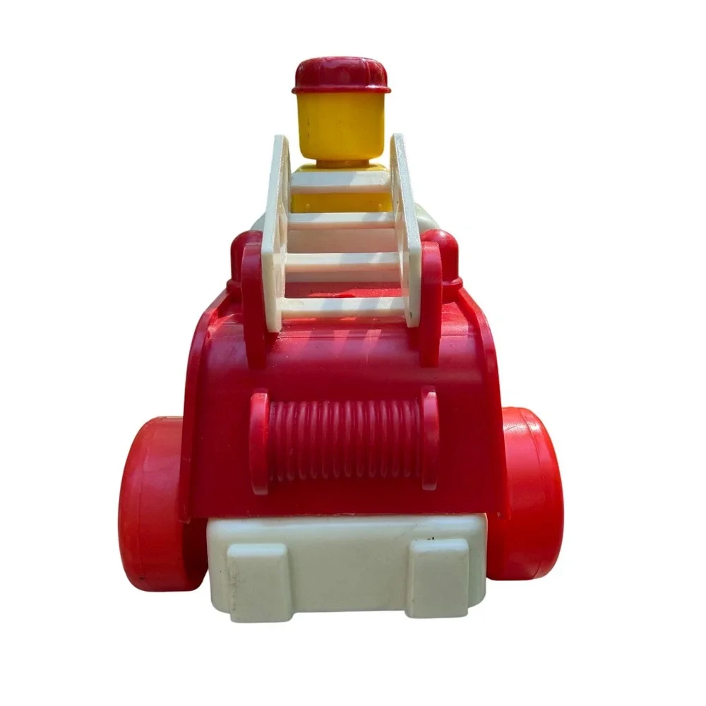 Vintage 1970s Playskool Plastic Fire Truck Toy Fold Down Ladder Square Driver